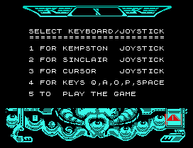Captain Blood.
SELECT KEYBOARD/JOYSTICK
========================
1 FOR KEMPSTON  JOYSTICK
2 FOR SINCLAIR  JOYSTICK
3 FOR CURSOR    JOYSTICK
4 FOR KEYS Q,A,O,P,SPACE
5 TO  PLAY THE GAME