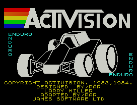 ENDURO
N                    _
D
U
R
O                             E
N
D
U
R
ENDURO
COPYRIGHT ACTIVISION. 1983,1984.
DESIGNED  BY/PAR
LARRY MILLER
ADAPTED BY/PAR
JAMES SOFTWARE LTD