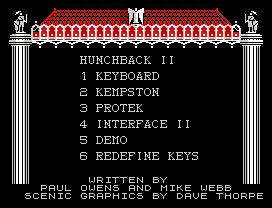 Hunchback 2.
.                        .
WRITTEN BY
PAUL OWENS AND MIKE WEBB
SCENIC GRAPHICS BY DAVE THORPE