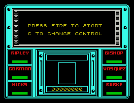 Aliens.
PRESS FIRE TO START
C TO CHANGE CONTROL
00000000