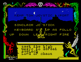 Avalon.
KEMP TON JOYSTIC  (PORT
SINCLAIR J  S ICK
KEYBOARD S    P AS FOLLO
UP  DOWN  L    RIGHT FIRE