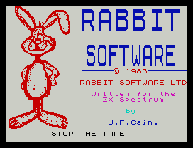Frogger.
© 1983
RABBIT SOFTWARE LTD
Written for the
ZX Spectrum
by
J.F.Cain.
STOP THE TAPE